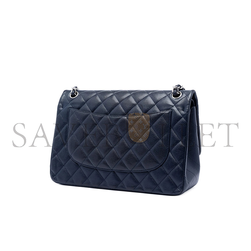 Ch**el MASTER BLUE QUILTED LEATHER JUMBO CLASSIC FLAP BAG (30*20*9cm)